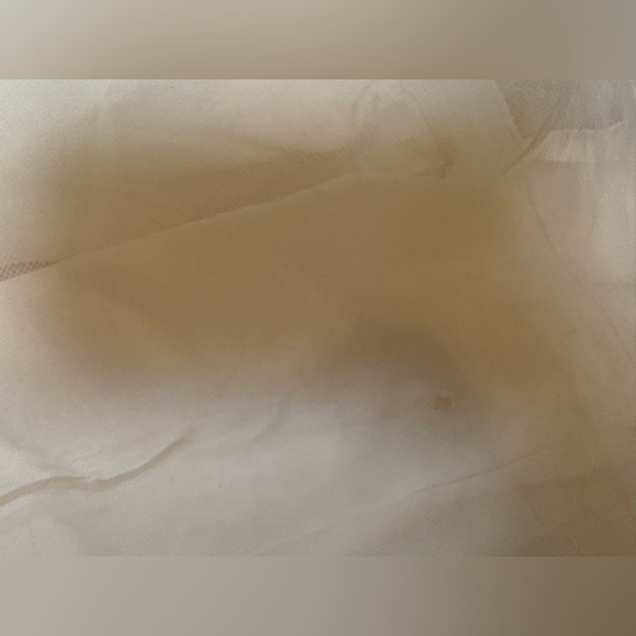 Vintage 1970s Prairie Wedding Dress – Lace, Sheer Sleeves & Pink Ribbon - Picture 4 of 6